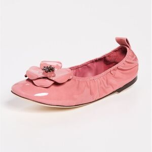 Tory Burch Pink Flower Ballet Flats Size 9 1/2 Patent Leather